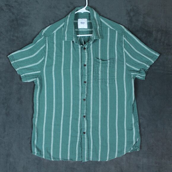 Katin Other - Katin Shirt Mens Large Green White Striped Short Sleeve Linen Cotton Casual